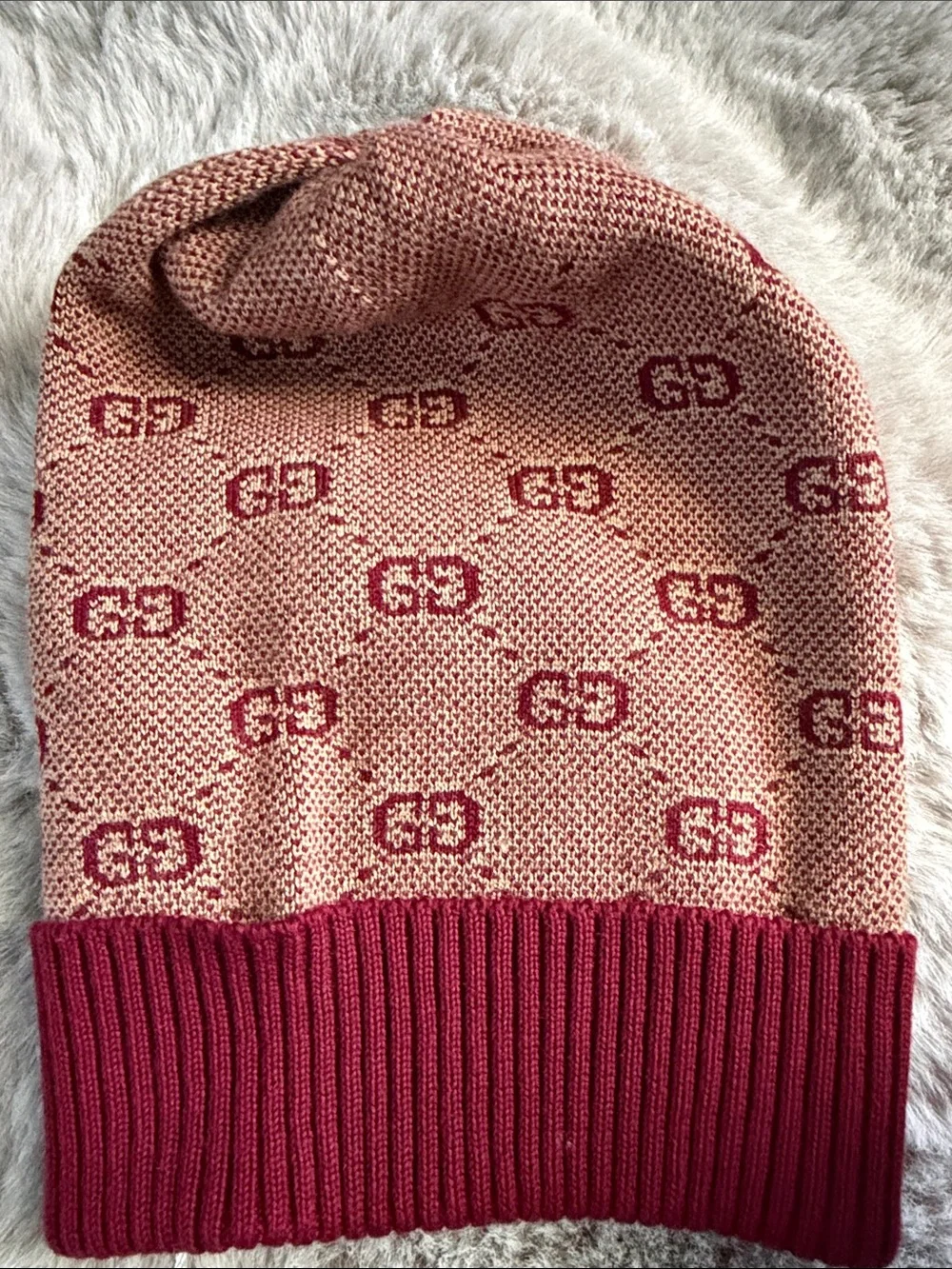 Gucci Tan and Burgundy GG Knit Beanie for Kids